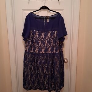 Stylish Blue Lace Overlay Dress